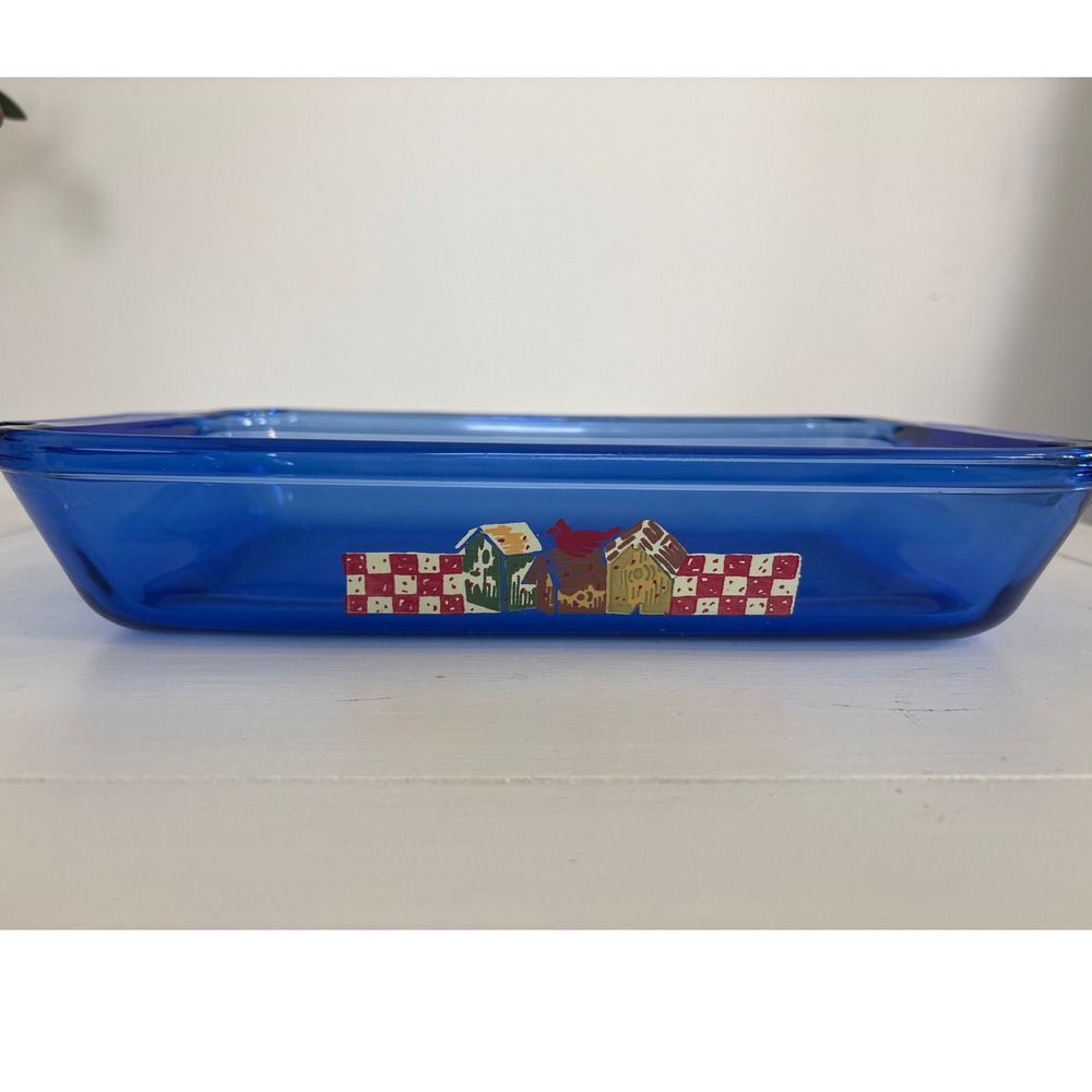 Vintage 80's Anchor Hocking Cobalt Blue Glass Baking Dish Birdhouse 2qt 8x11.5in